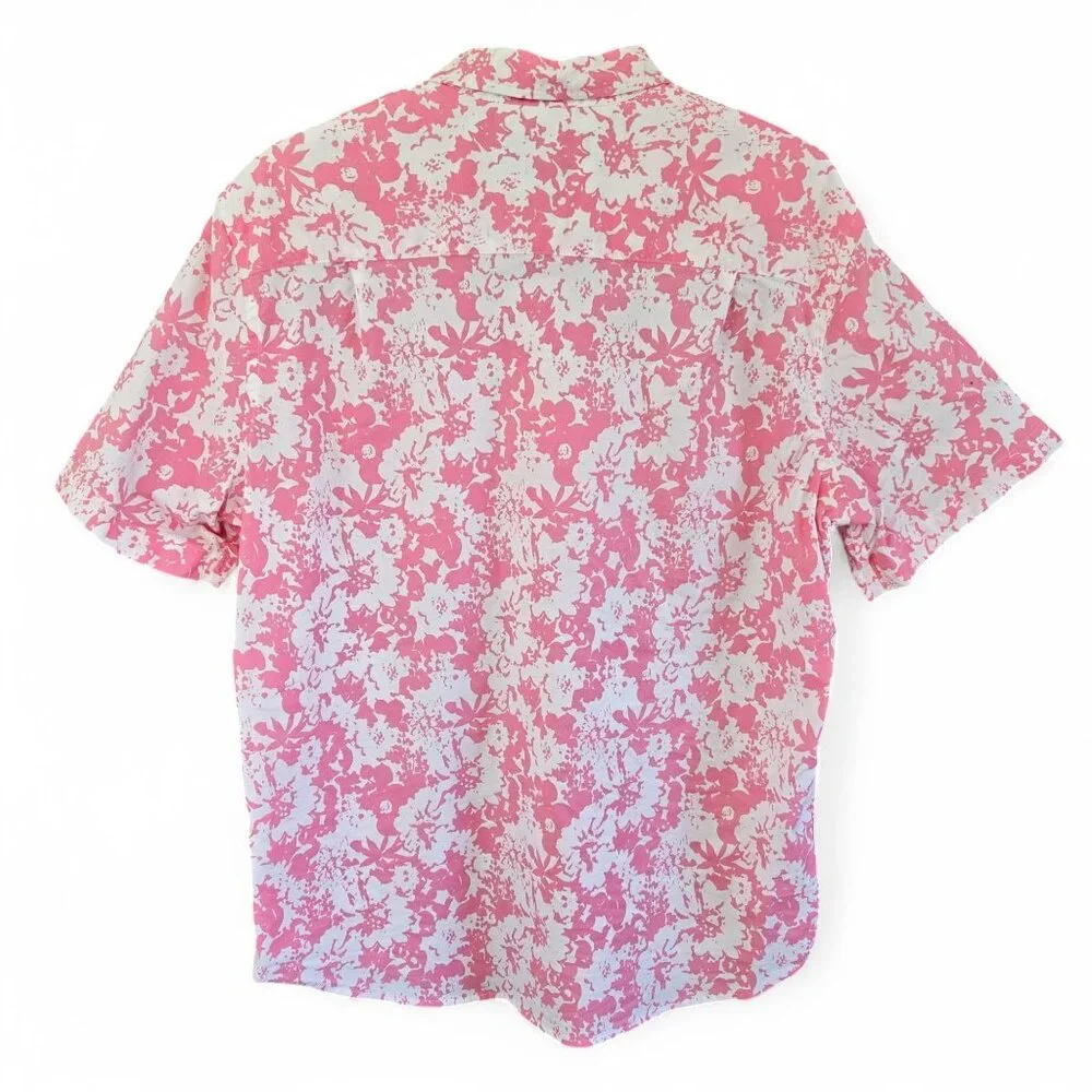 Crown & Ivy Mens Pink Floral Hawaiian Style Camp Shirt Short-Sleeve Large - Picture 2 of 9